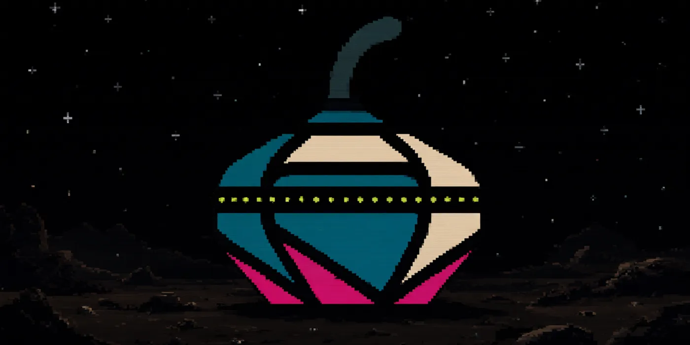 Modem Prime standing under a pixel starfield
